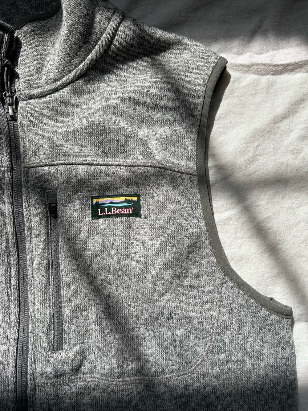 L.L. Bean Light Gray Heather Full-Zip Fleece Vest - Picture 2 of 5